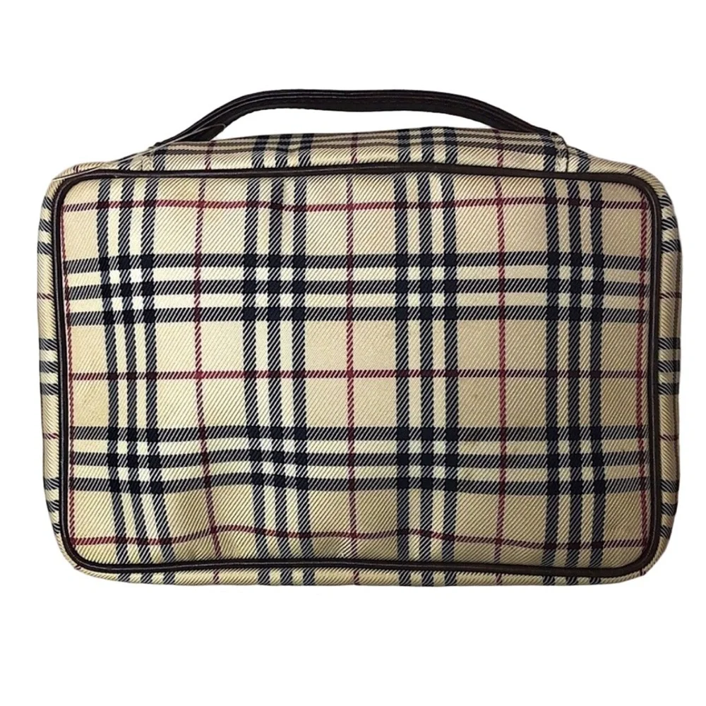 BURBERRY Cream Red Haystack Plaid Toiletry Bag with Iconic Nova Check Pattern